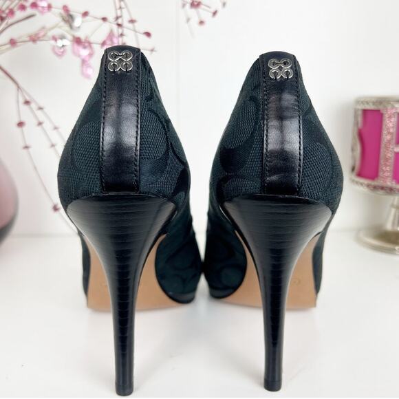 Coach NWB Caya Monogram Signature Logo Stiletto Heel Pumps Shoe Black Size 8.5 B - Picture 6 of 16
